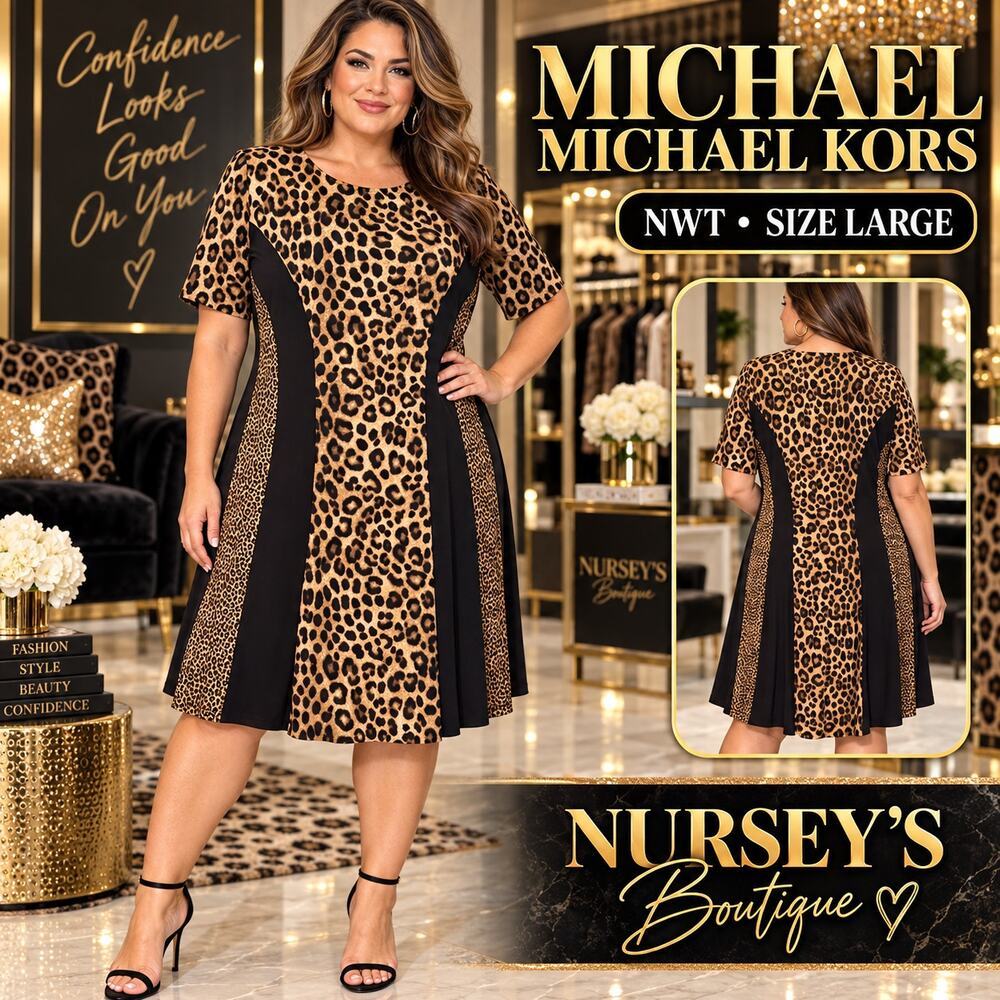 MICHAEL Michael Kors Leopard Colorblock Swing Dress NWT Large